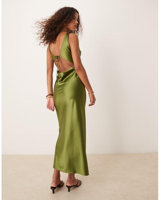 Miss Selfridge Cowl Neck Satin Midi Slip Dress in Green | Lyst UK