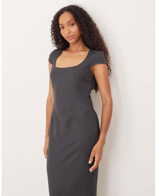 ASOS Cap Sleeve Pencil Midi Dress in Natural | Lyst UK
