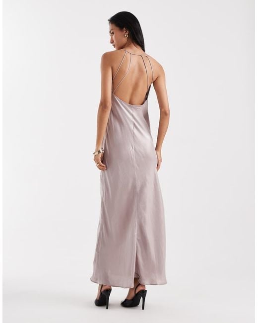 New Look Pink Shimmer Satin Maxi Slip Dress