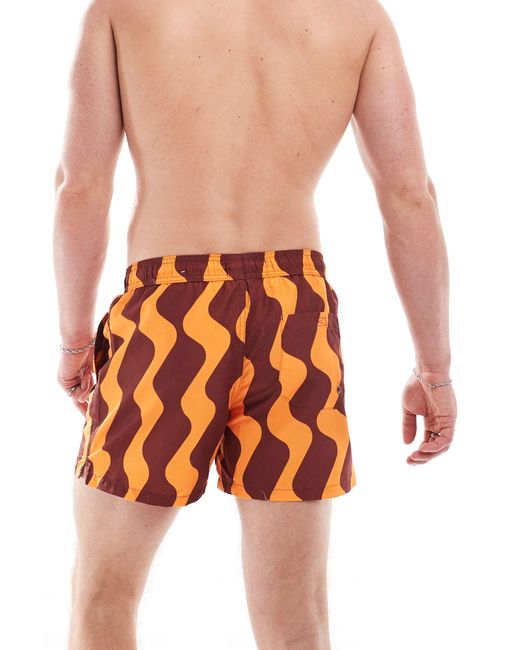 Bershka Orange Wave Stripe Printed Swimshort for men