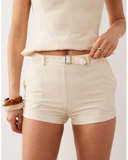 ASOS Natural Linen Look Micro Shorts With Belt