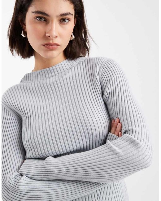 ASOS White Knitted Placement Rib High Neck Top