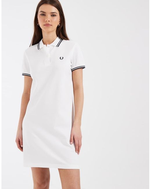Fred Perry White Twin Tipped Logo Polo Shirt Mini Dress