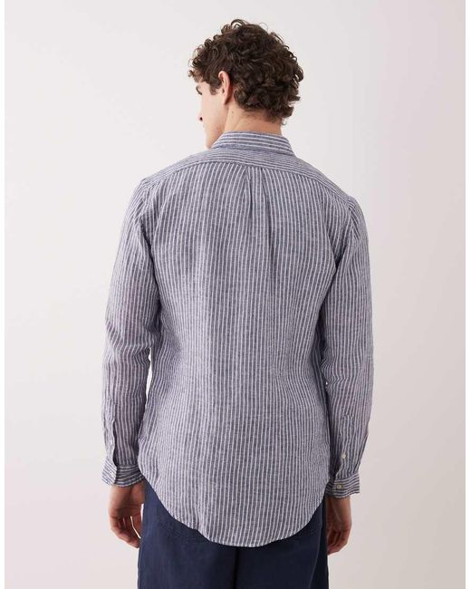 Polo Ralph Lauren Purple Icon Logo Striped Linen Shirt for men