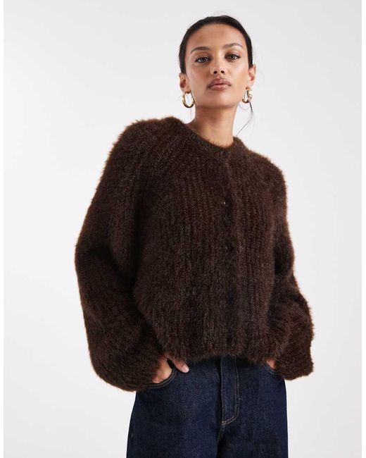 Miss Selfridge Brown Fluffy Cardigan