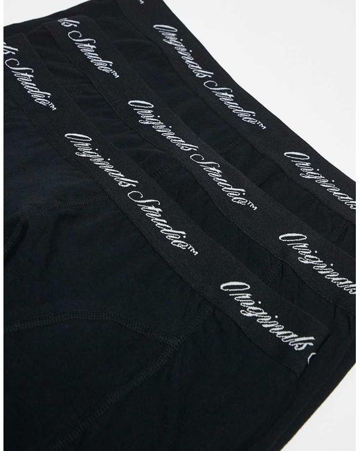 Jack & Jones Black 3 Pack Trunks With Script Waistband for men