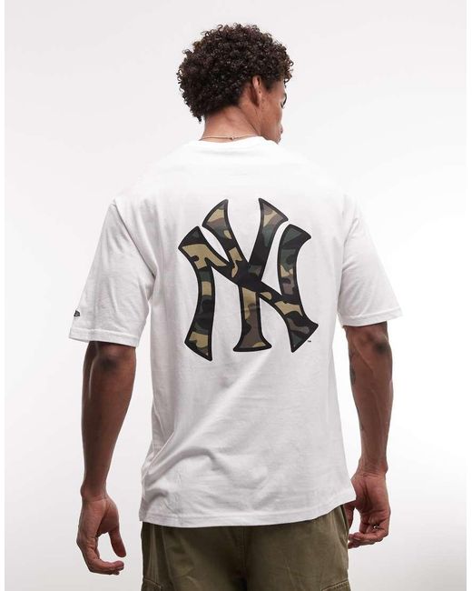 KTZ White Ny Yankees Camo Infill Logo Short Sleeve Oversized T-shirt for men