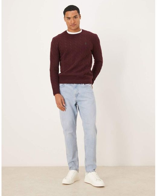 Polo Ralph Lauren Red Icon Logo Wool Cable Knit Jumper for men