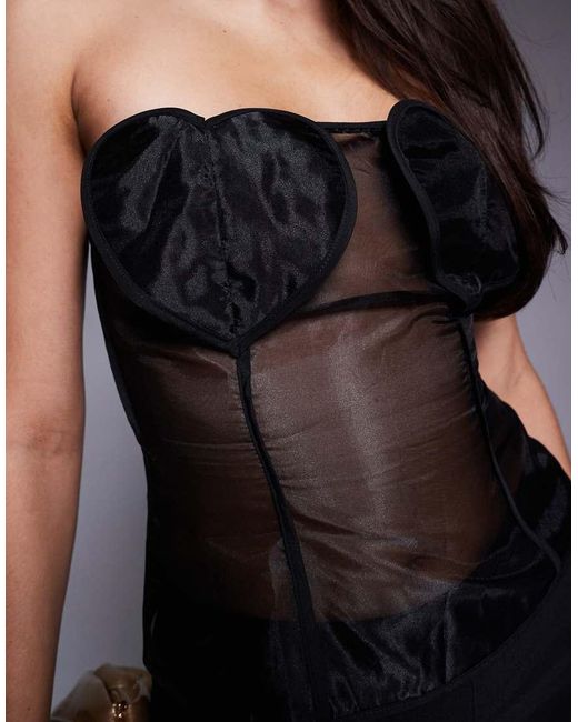ASOS Black Organza Bandeau Top With Heart Detail