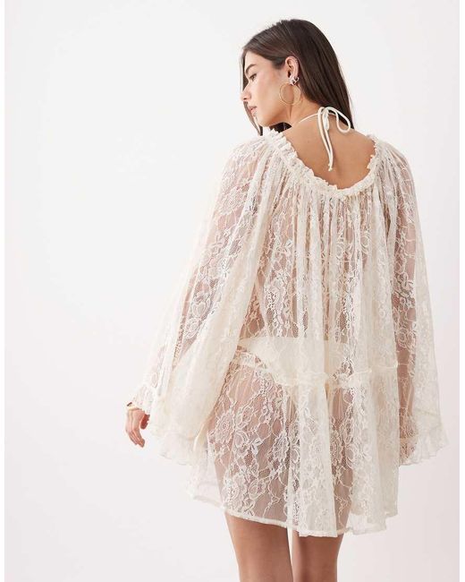 Miss Selfridge Pink Beach Lace Boho Wide Sleeve Cover Up