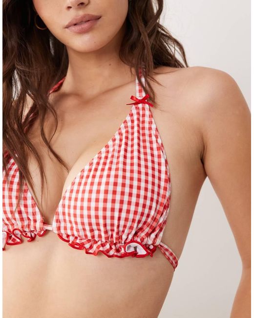 Peek & Beau Red Triangle Bikini Top With Bow Detail