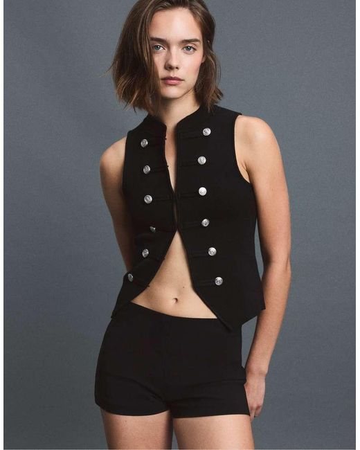 Stradivarius Black Buttoned Knit Vest