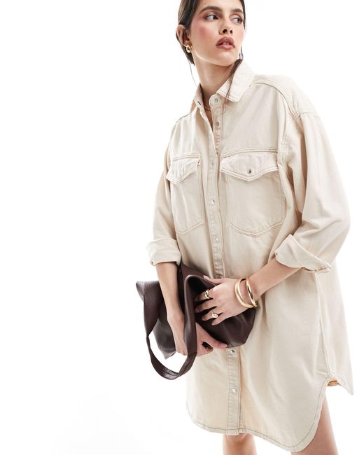Robe chemise courte et oversize en denim - écru ONLY en coloris Natural