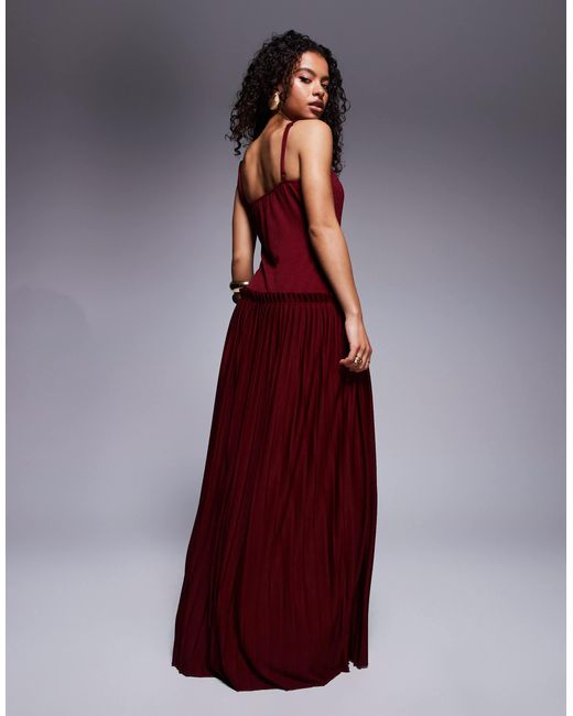 ASOS Red Asos Design Petite Square Neck Pleated Maxi Dress With Dropped Waist