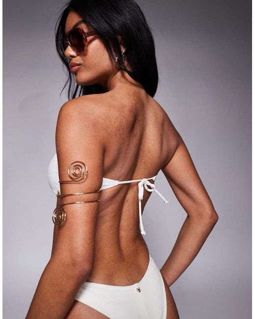 Top Bikini A Fascia Color Crema Con Dettaglio di Candypants in White
