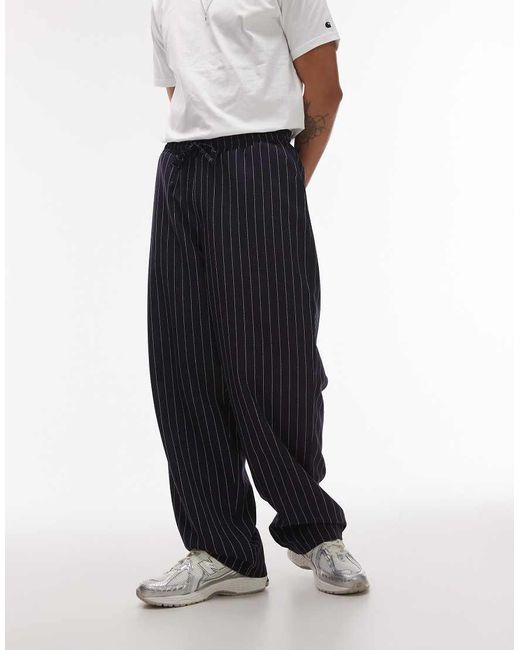 Topman Blue Elasticated Waist Wide Leg Trouser for men
