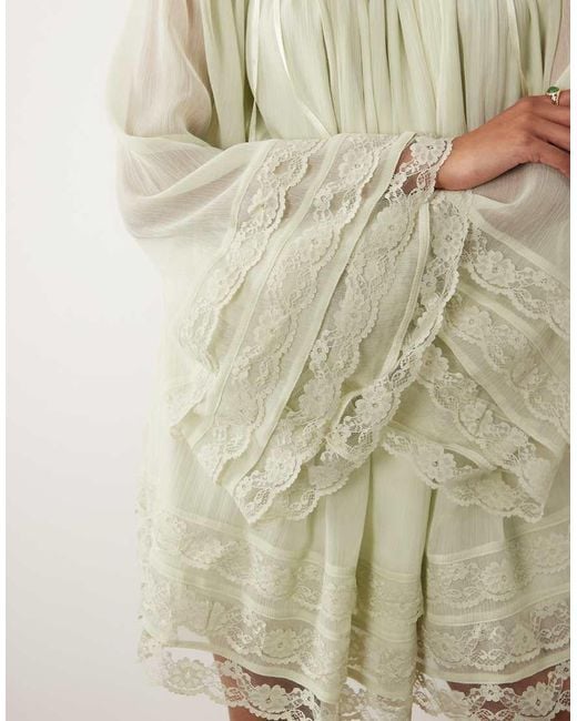 Miss Selfridge Natural Chiffon Lace Mini Dress