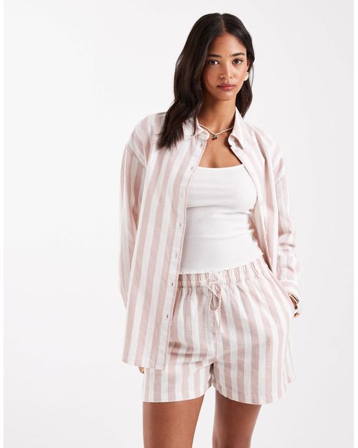 ASOS White Linen Look Pull On Shorts Co-ord