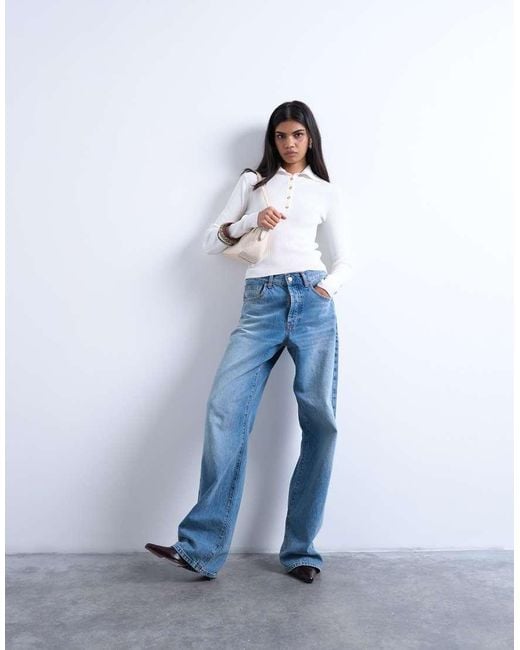 TOPSHOP White Knitted Rib Collar Polo