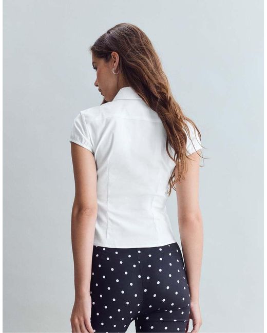 Stradivarius Blue Cut-out Short Sleeve Shirt