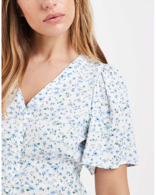 Vero Moda Blue Button Through Mini Skater Dress