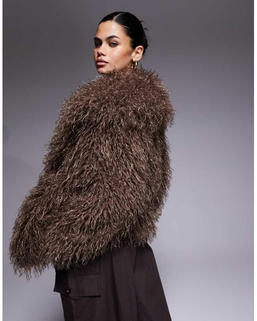 The Frolic Gray Exclusive Faux Mongolian Fur Oversized Collar Coat