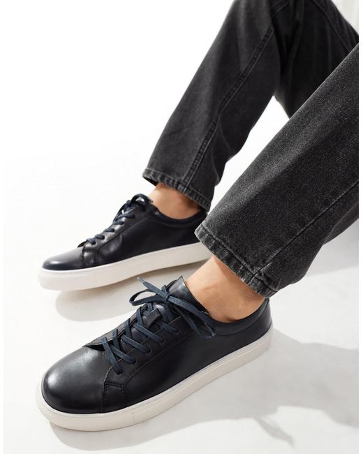 River Island Black Leather Trainers for men