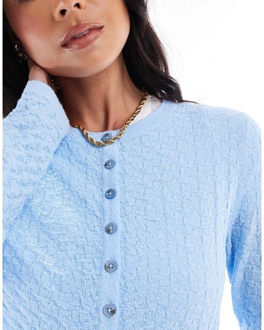 ASOS Blue Textured Knitted Stitch Detail Crew Neck Cardigan