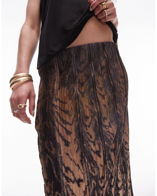 TOPSHOP Brown Ombre Snake Plisse Skirt