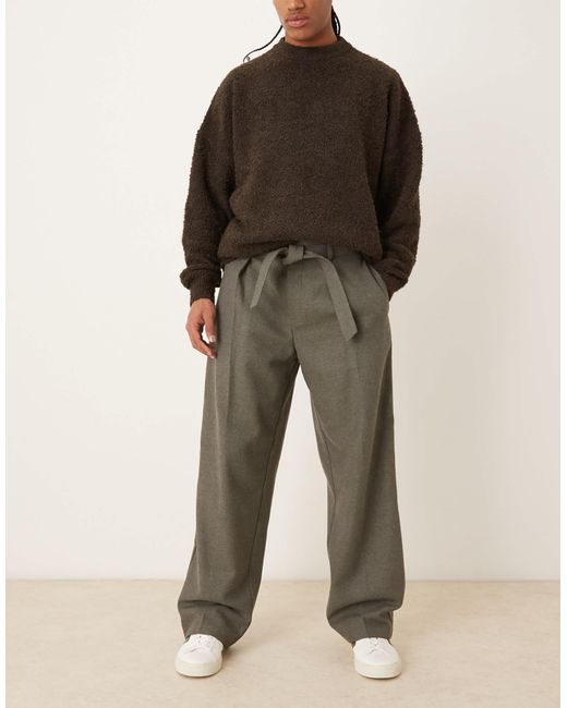 Pantalon ample et élégant à pinces en laine mélangée avec ceinture et chevrons - anthracite ASOS pour homme en coloris Gray