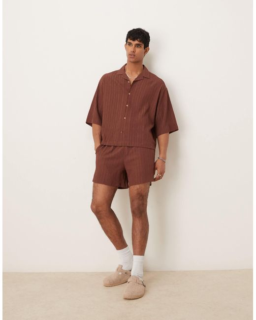 Chemise oversize d'ensemble coupe carrée en tissu texturé avec col à revers ASOS pour homme en coloris Brown