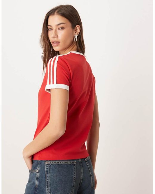Adidas Originals Red 3 Stripes Slim Tee