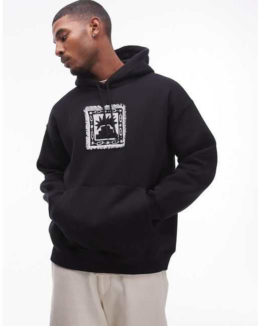 Topman Blue Oversized Fit Hoodie With Frayed Patch Embroidery for men