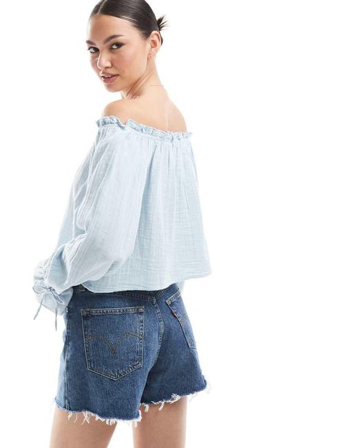 Bershka Bardottop in het Blue