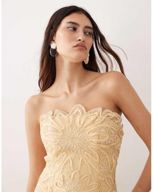 ARRANGE Natural Abstract Cutwork Bandeau Maxi Dress With Pleat Skirt