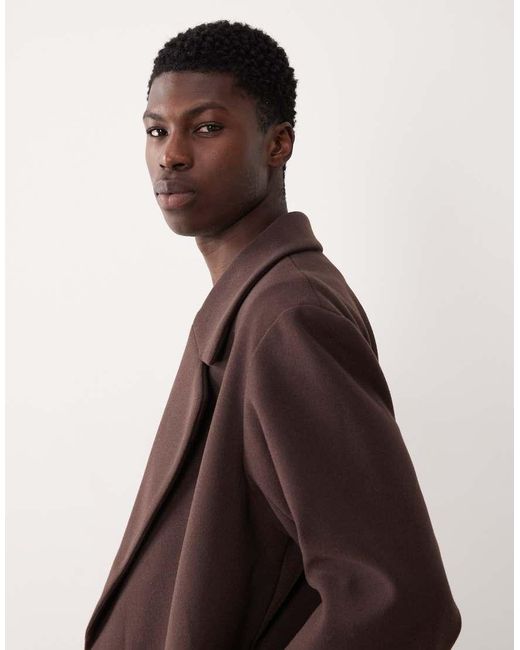 ASOS Brown Wool Look Longline Coat for men