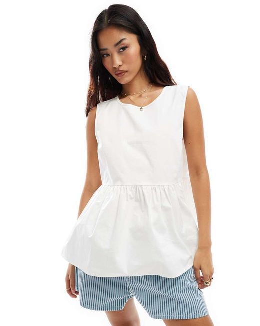 Vila White Sleeveless Cotton Poplin Top