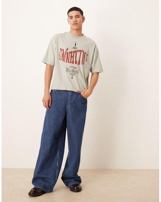 ASOS Natural Boxy Oversized T-shirt With Front City Graphic for men