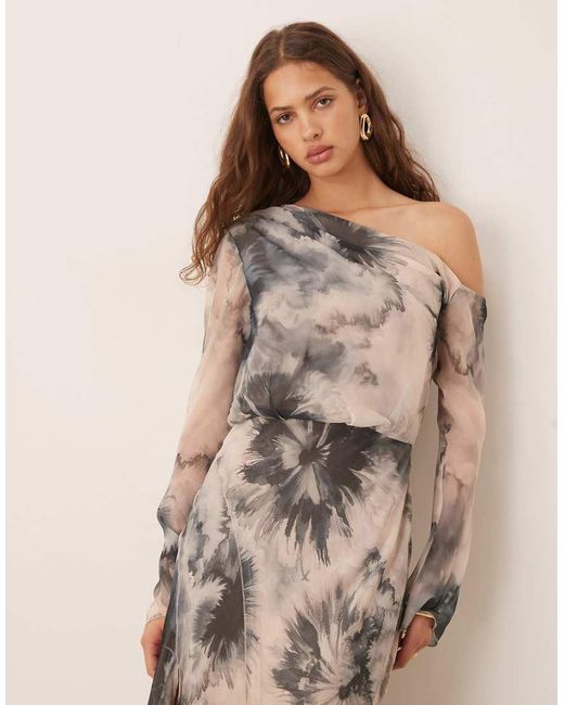 ASOS Natural Fallen Shoulder Midi Dress With Seaming Details