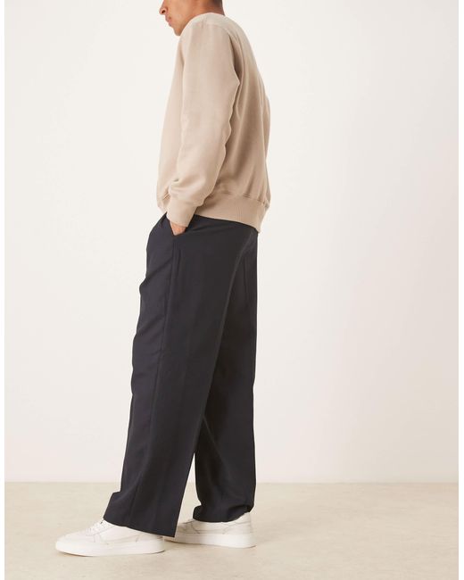 Pantalon habillé ample en laine mélangée à pli inversé et motif chevrons ASOS pour homme en coloris Blue