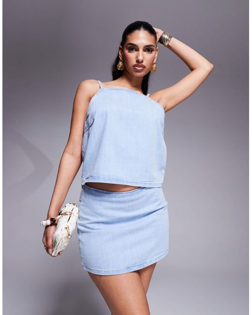 Mini-jupe d'ensemble en denim - clair délavé ASOS en coloris Blue