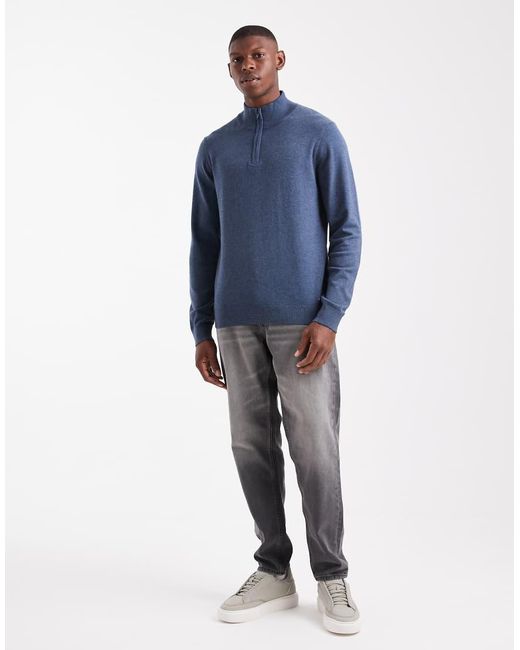 Threadbare Blue 1/4 Zip Knitted Jumper for men