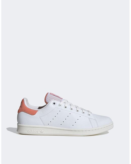 Adidas Originals White Stan Smith Sneakers With Peach Tab for men