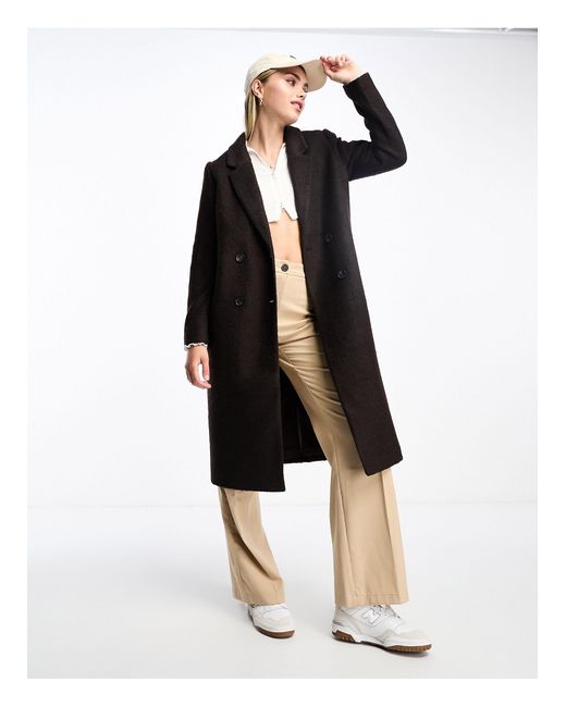 Monki Black – eleganter, zweireihiger mantel aus wollmix