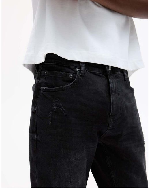 Pull&Bear Black Ripped Skinny Jeans for men
