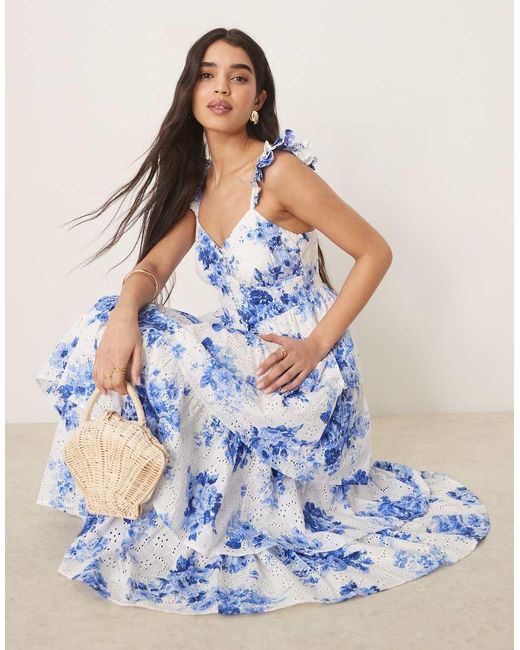 Nobody's Child Blue Rhys Flutter Sleeve Tiered Midi Dress