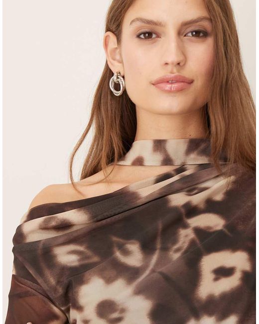 Mango Brown Slash Neck Top