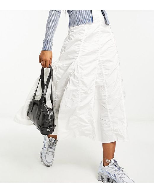 Collusion White Western Tiered Ruched Maxi Skirt