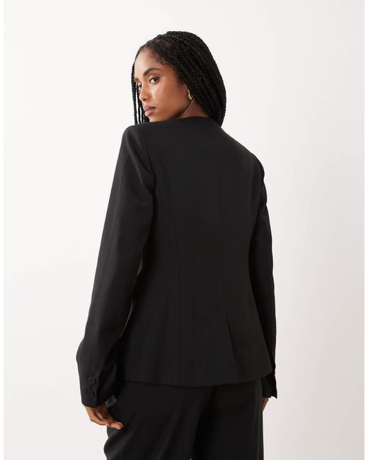 4th & Reckless Blue Structured Collarless Fluted Sleeve Blazer