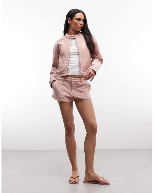 CERNUCCI Pink Faux Suede Micro Shorts
